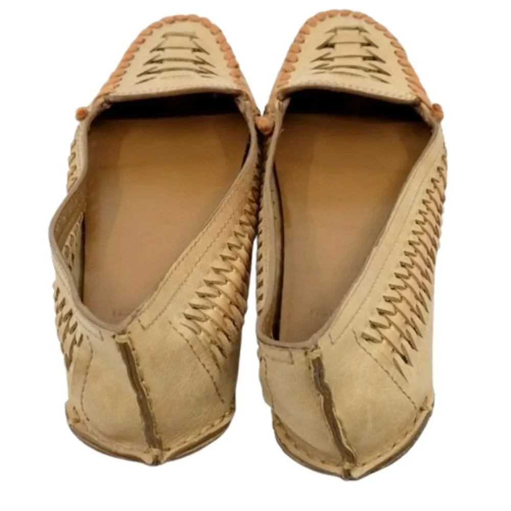 TORY BURCH~Woven Nadia~Driver Moccasin Tan Leather Loafer Womens Shoes Size 7